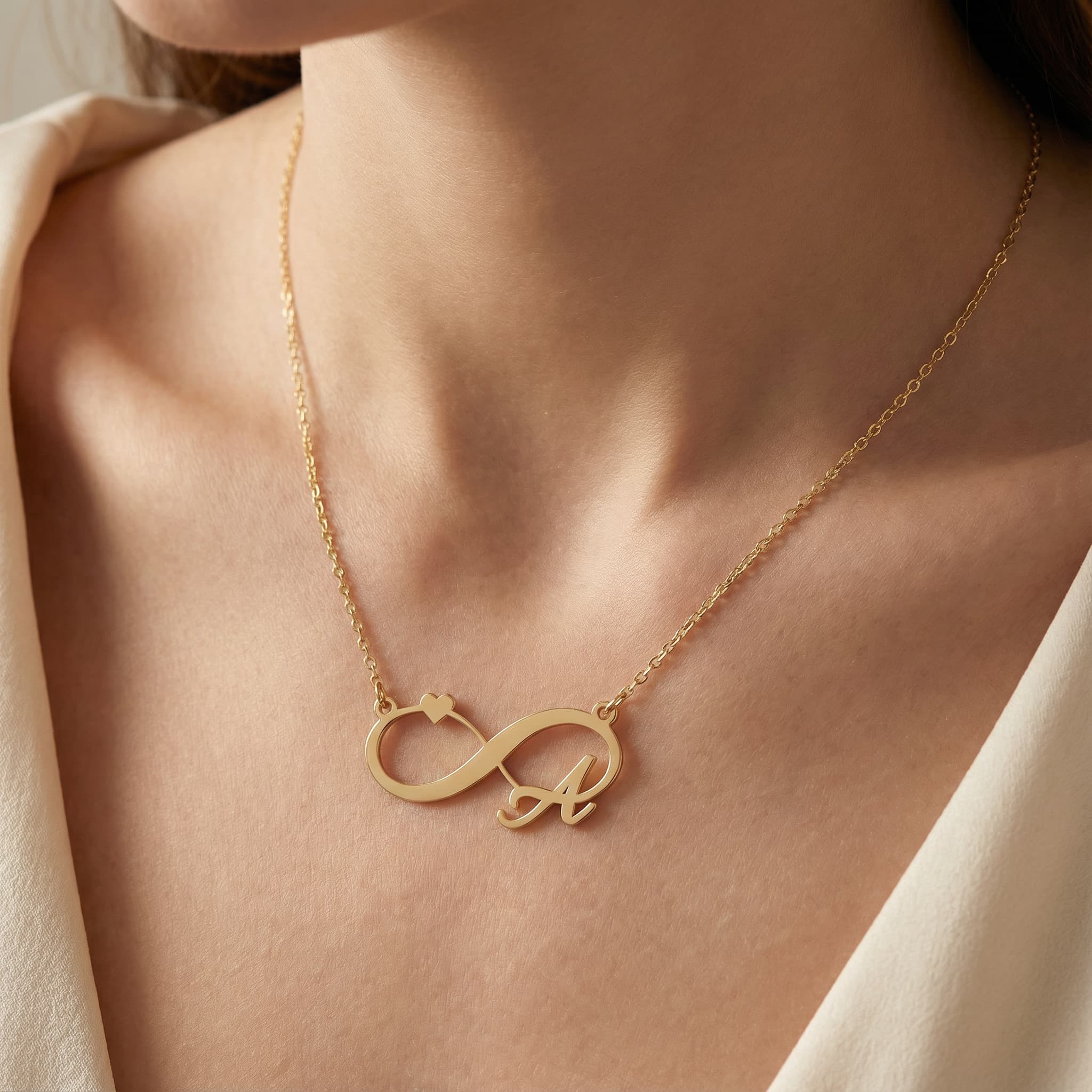 Kalp ve Harf Detaylı Sonsuzluk 925 Ayar Gümüş Kolye